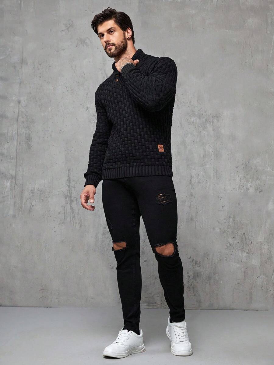 Pull décontracté à manches longues pour homme, couleur unie | Hiver