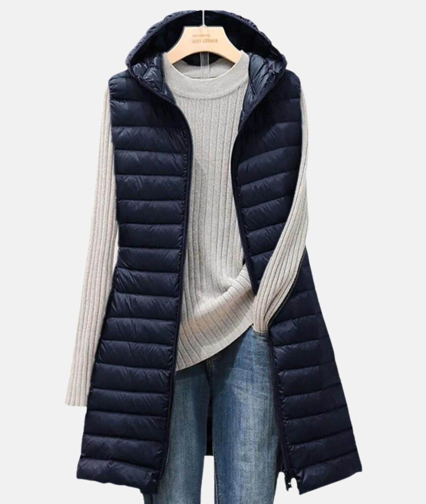Gilet matelassé à capuche pour femme | Long