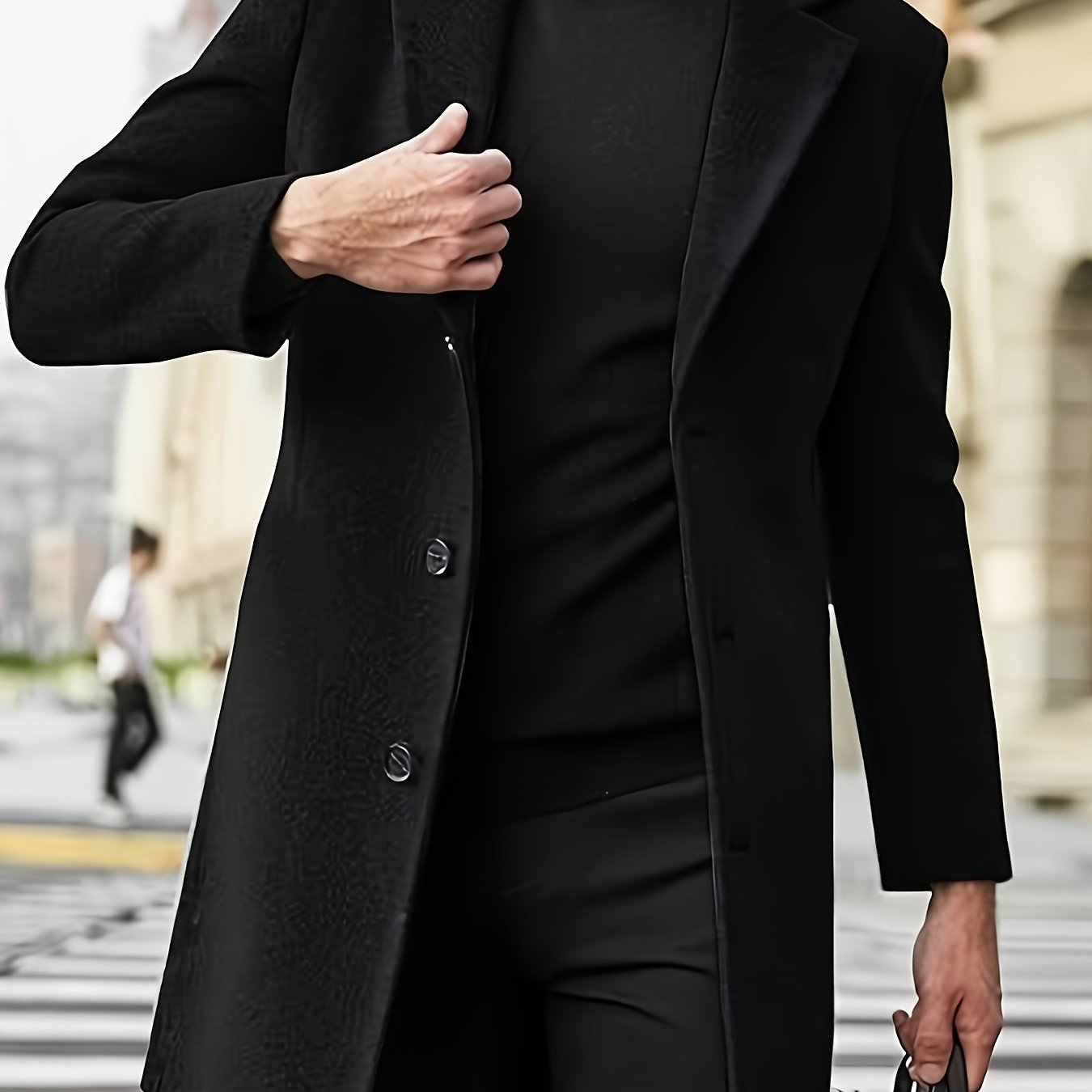 Trench-coat à simple boutonnage et revers crantés pour homme | Noir uni