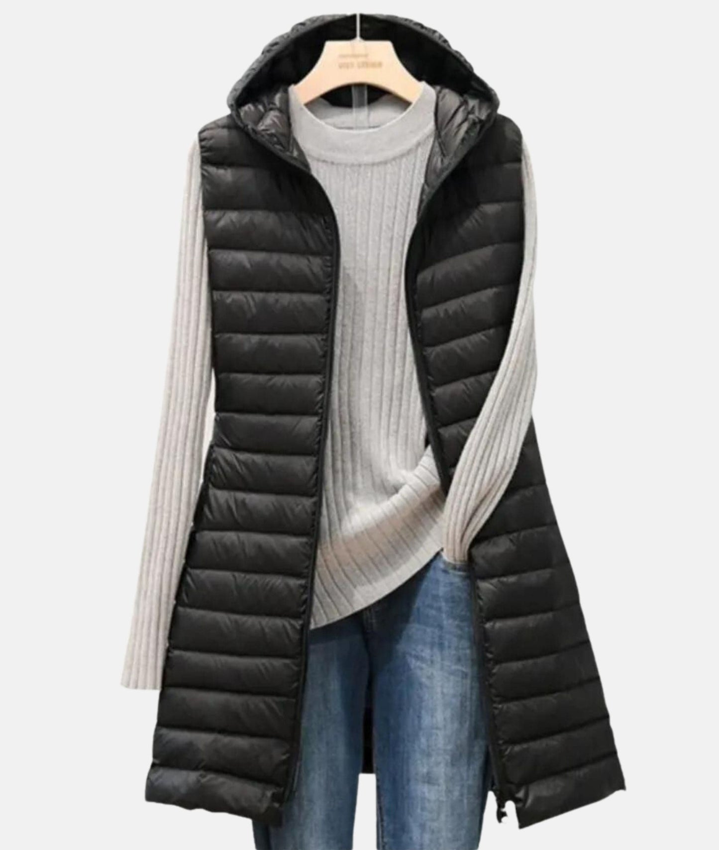 Gilet matelassé à capuche pour femme | Long