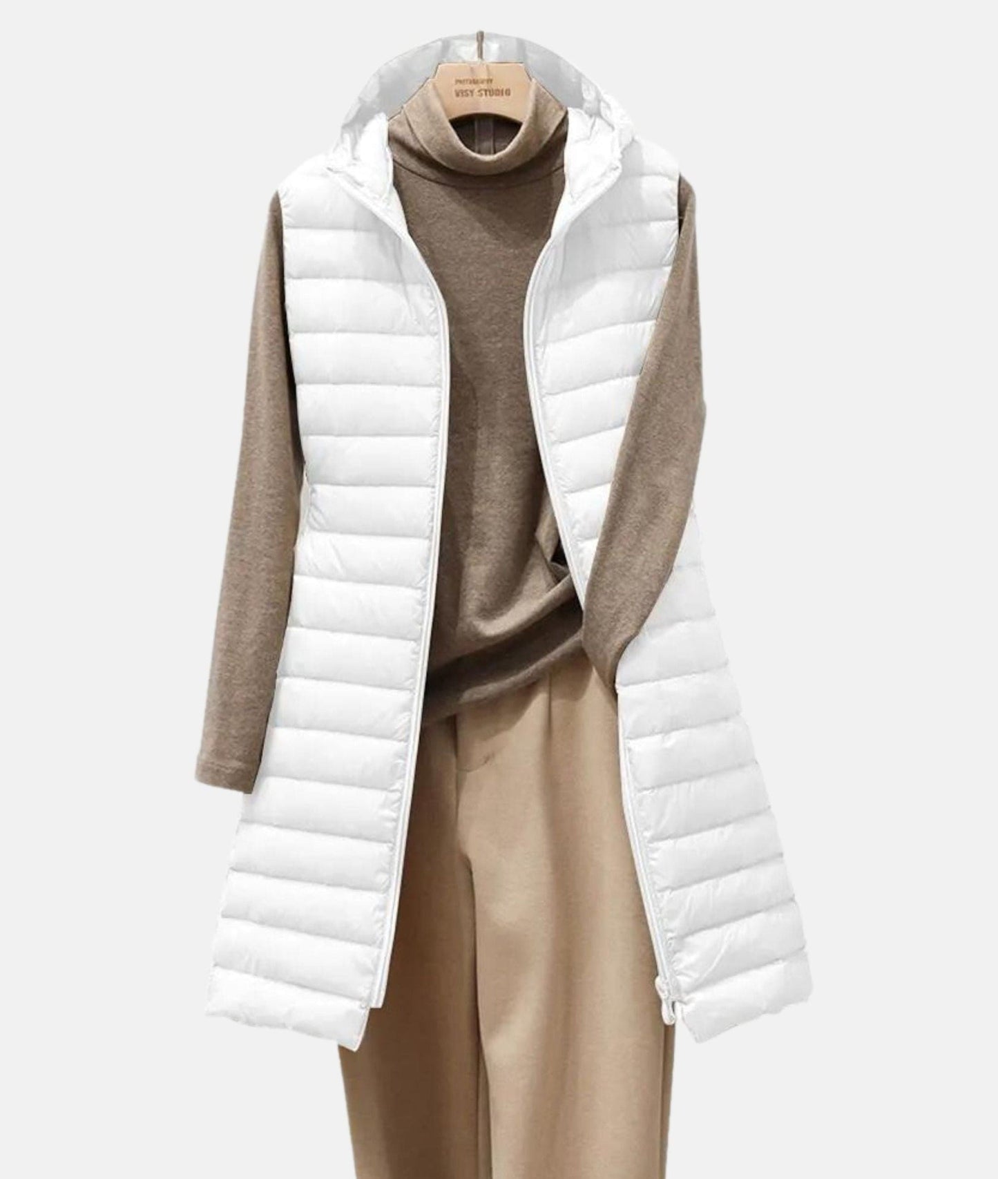 Gilet matelassé à capuche pour femme | Long