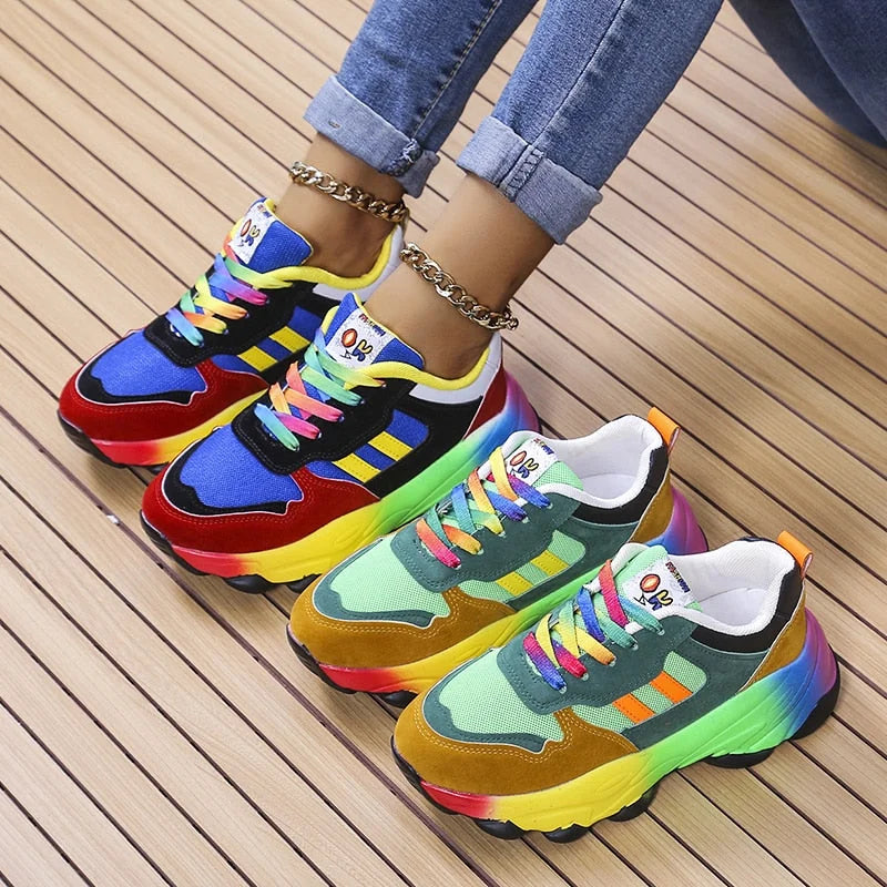 Baskets compensées colorées pour femmes | À lacets