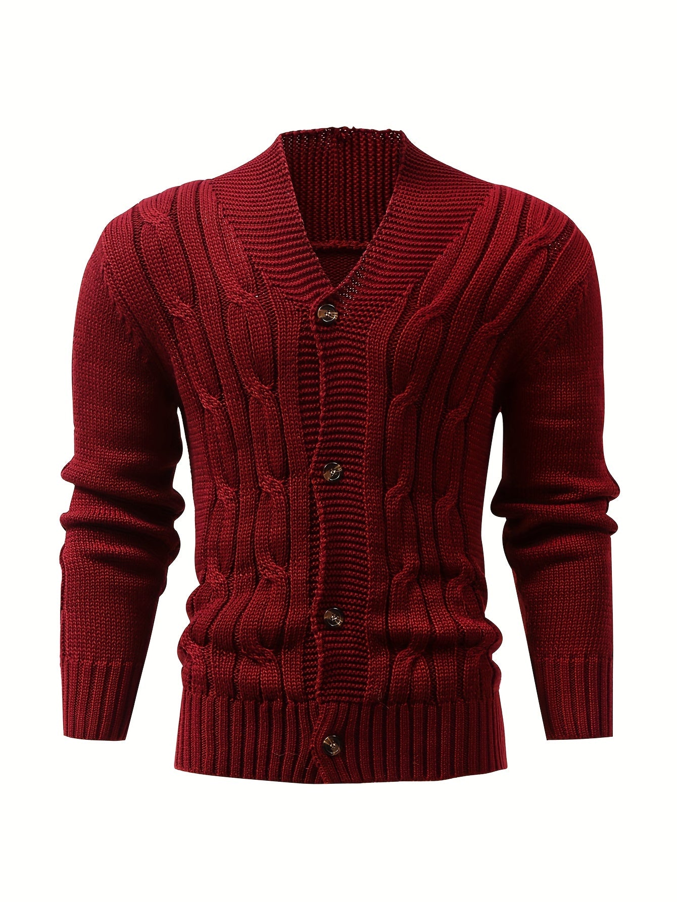 Cardigan d'hiver à manches longues en tricot côtelé uni pour homme | Boutonné