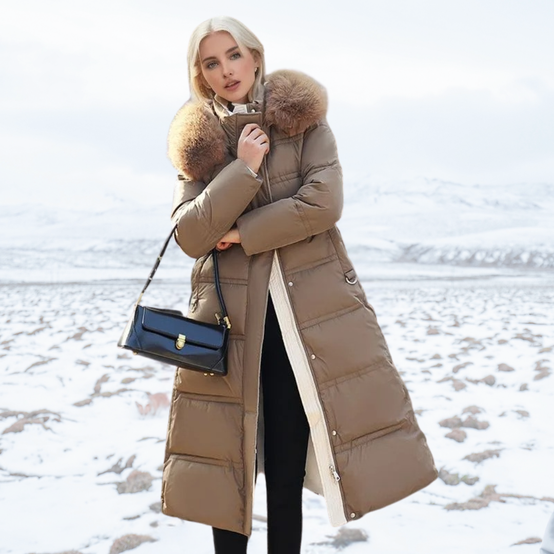 Manteau long matelassé à capuche pour femme | Chaud