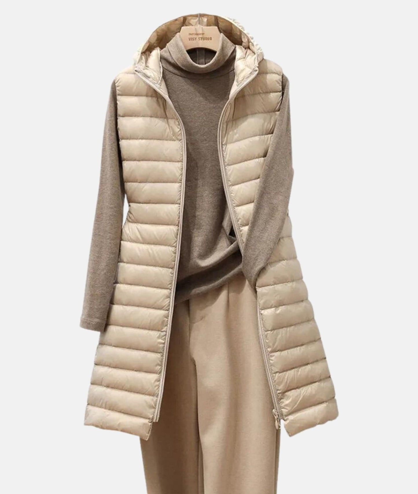 Gilet matelassé à capuche pour femme | Long