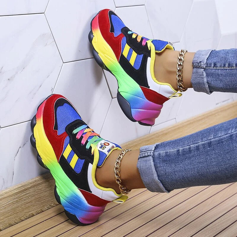Baskets compensées colorées pour femmes | À lacets