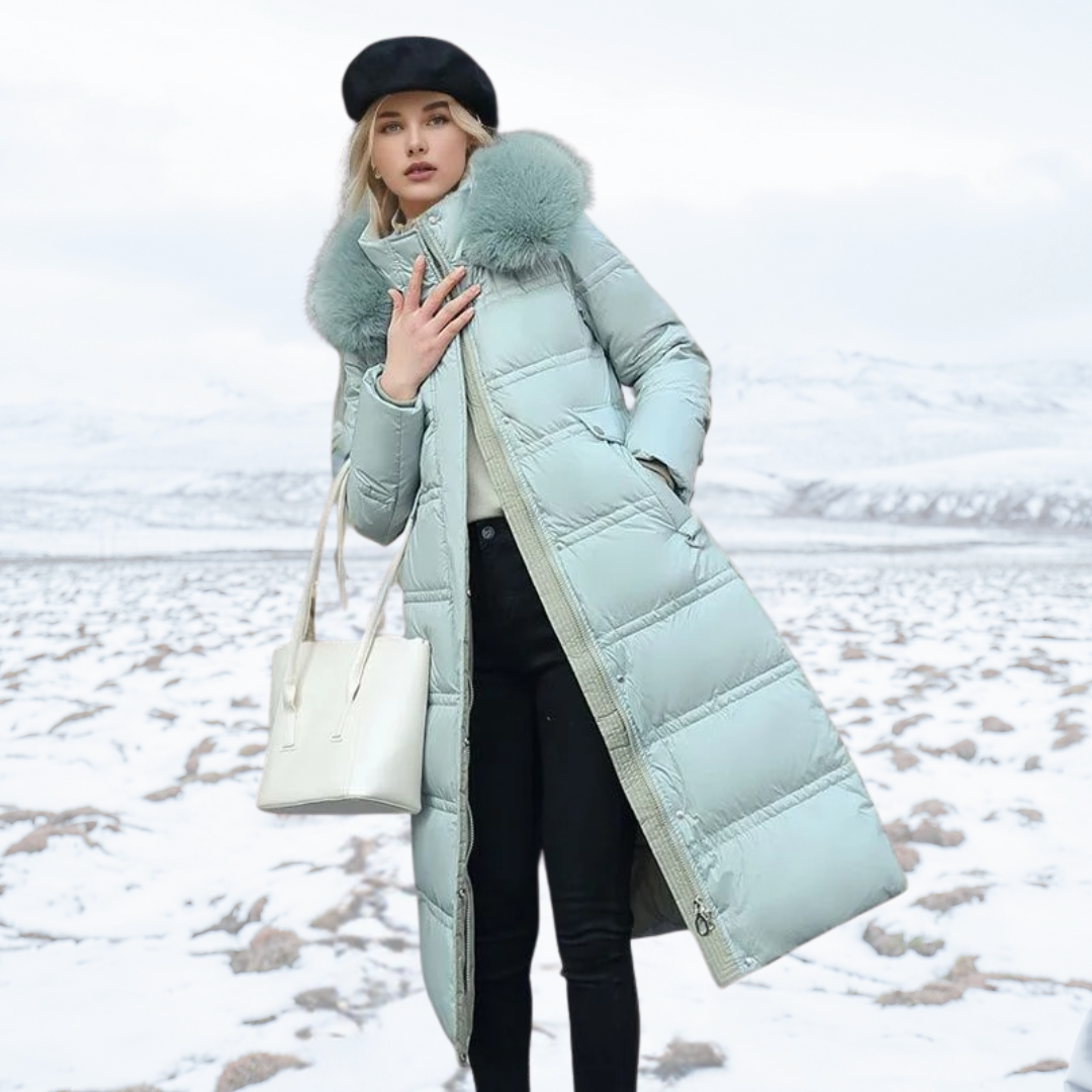 Manteau long matelassé à capuche pour femme | Chaud