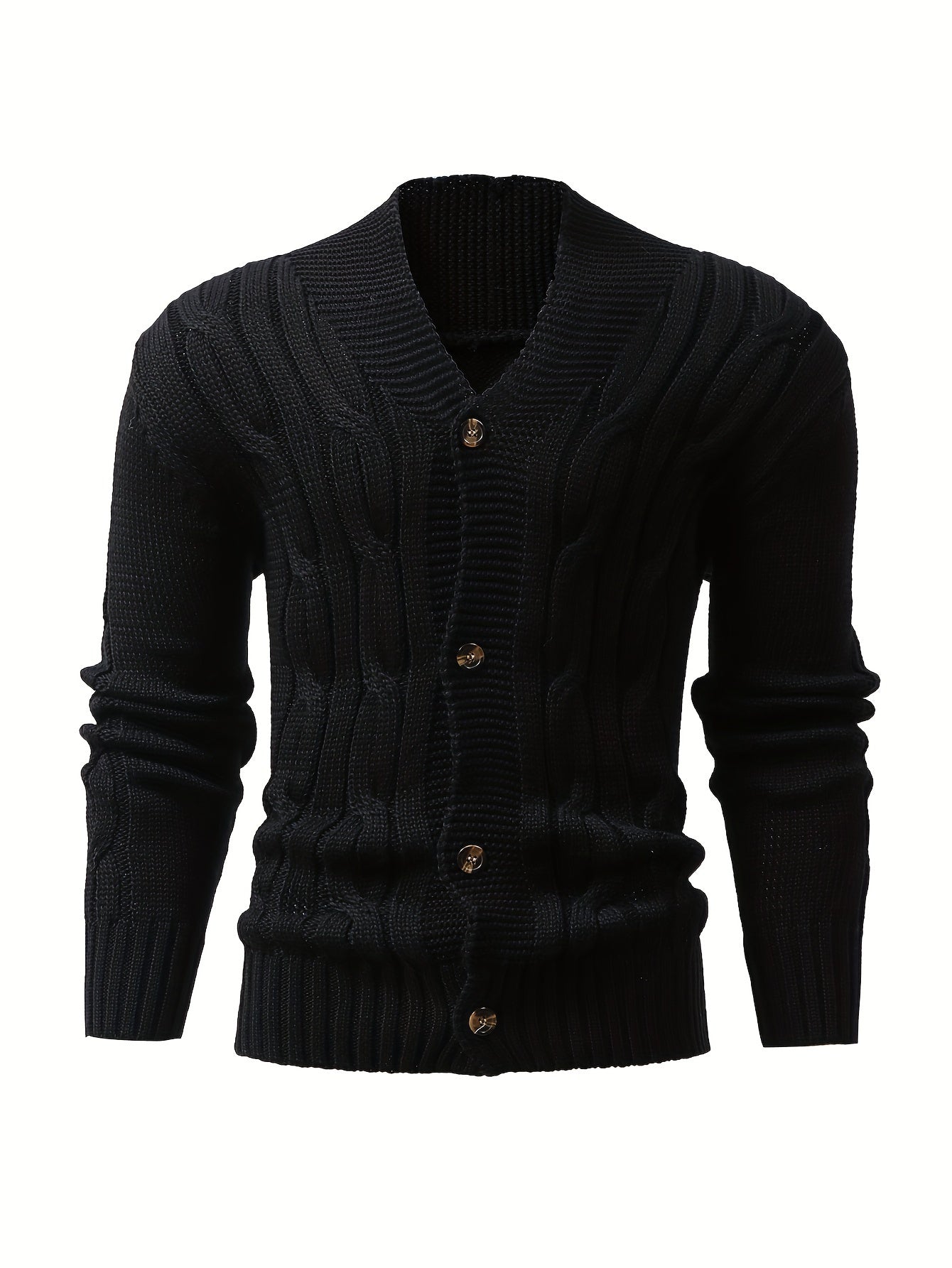 Cardigan d'hiver à manches longues en tricot côtelé uni pour homme | Boutonné