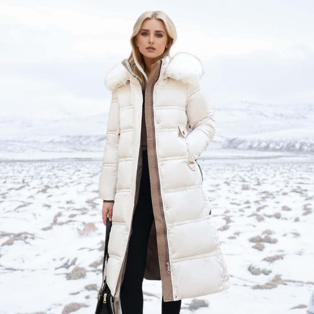 Manteau long matelassé à capuche pour femme | Chaud
