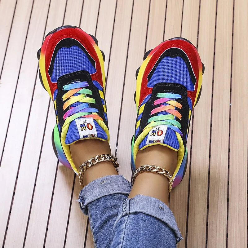 Baskets compensées colorées pour femmes | À lacets