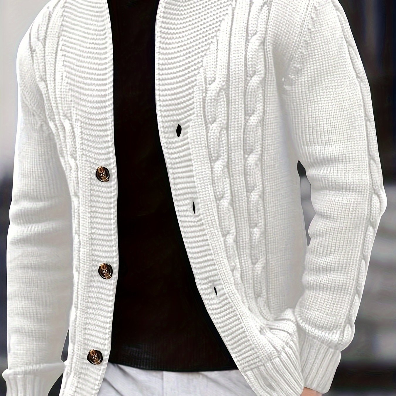 Cardigan d'hiver à manches longues en tricot côtelé uni pour homme | Boutonné