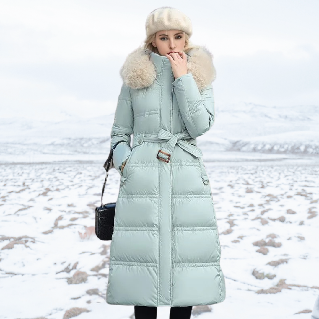 Manteau long matelassé à capuche pour femme | Chaud