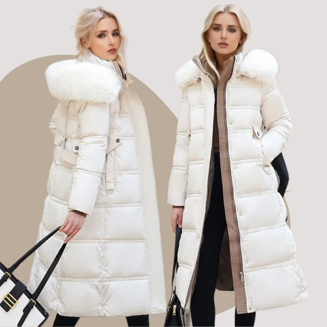 Manteau long matelassé à capuche pour femme | Chaud
