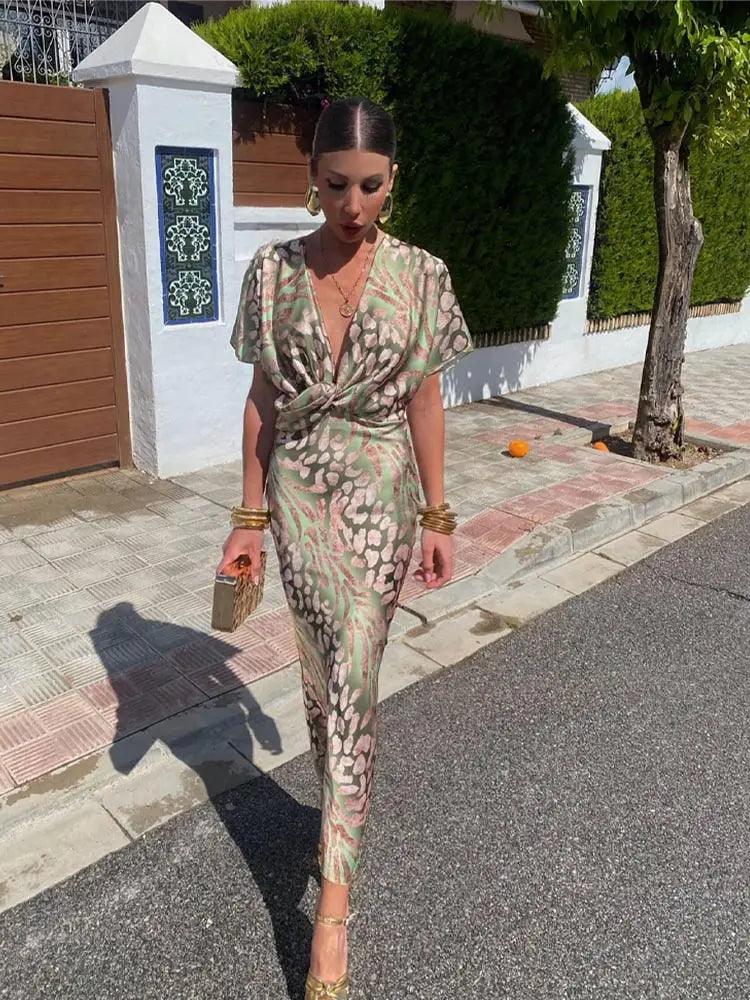 Robe de soirée drapée à col en V pour femme | Midi
