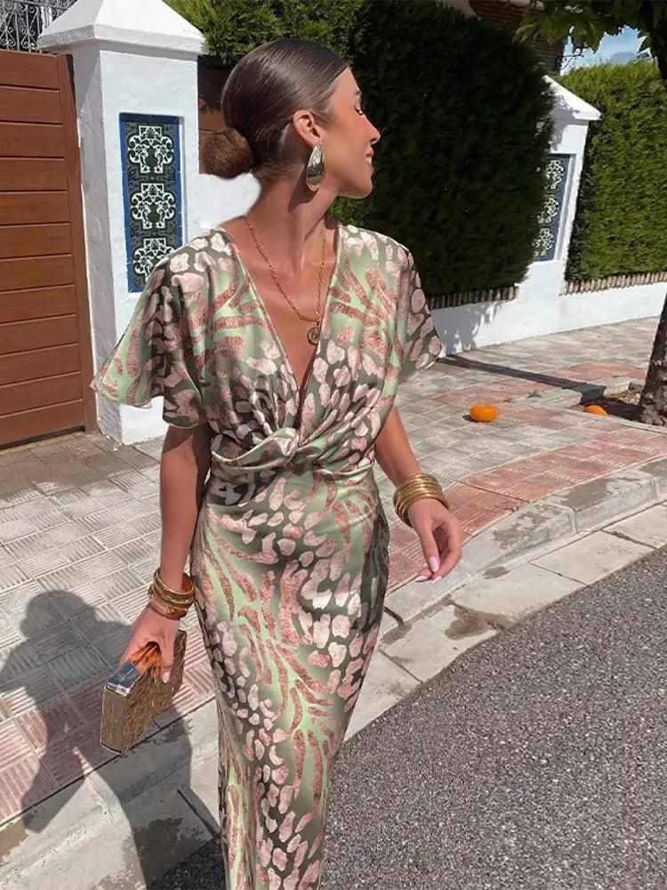 Robe de soirée drapée à col en V pour femme | Midi