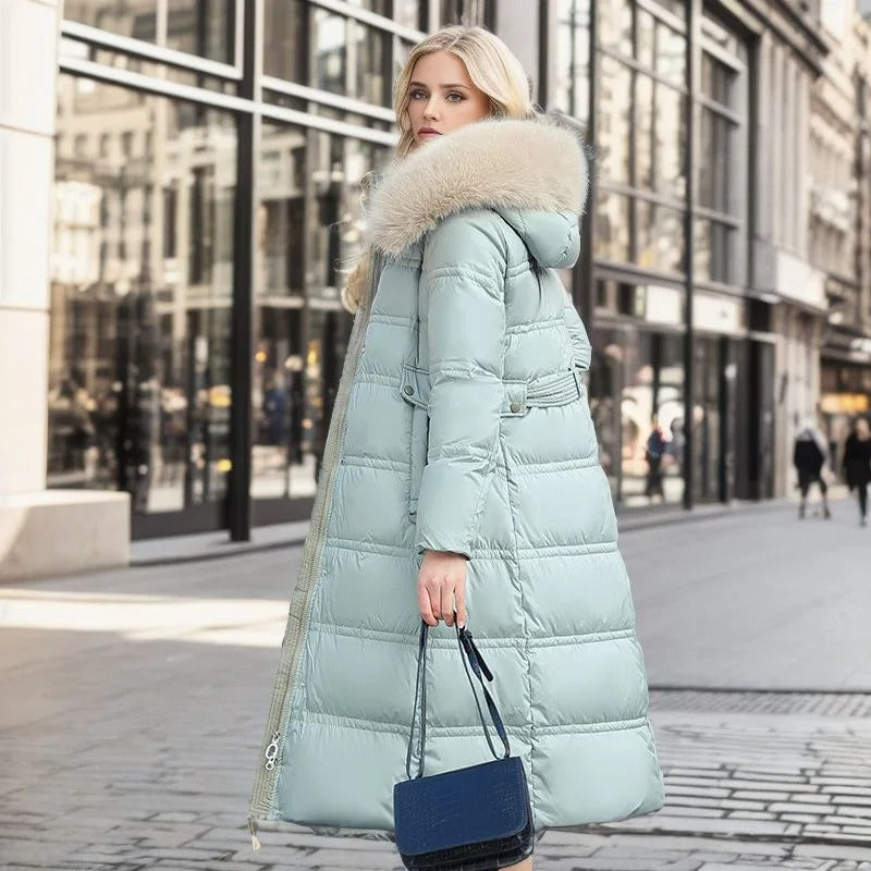 Manteau long matelassé à capuche pour femme | Chaud