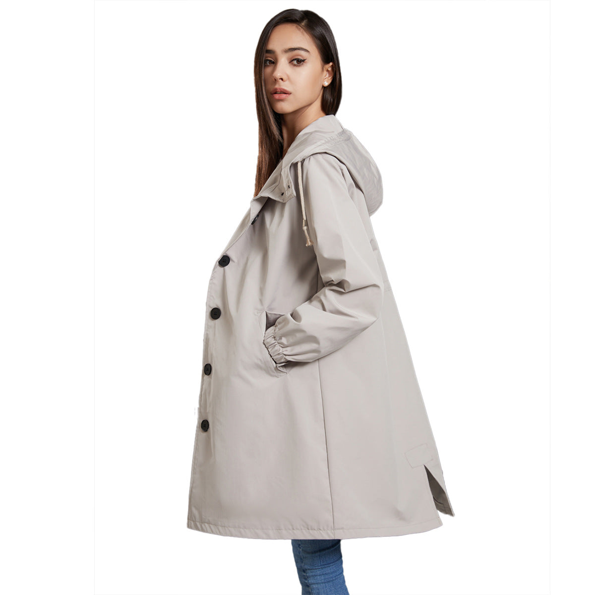 Veste coupe-vent à capuche pour femme | Longue
