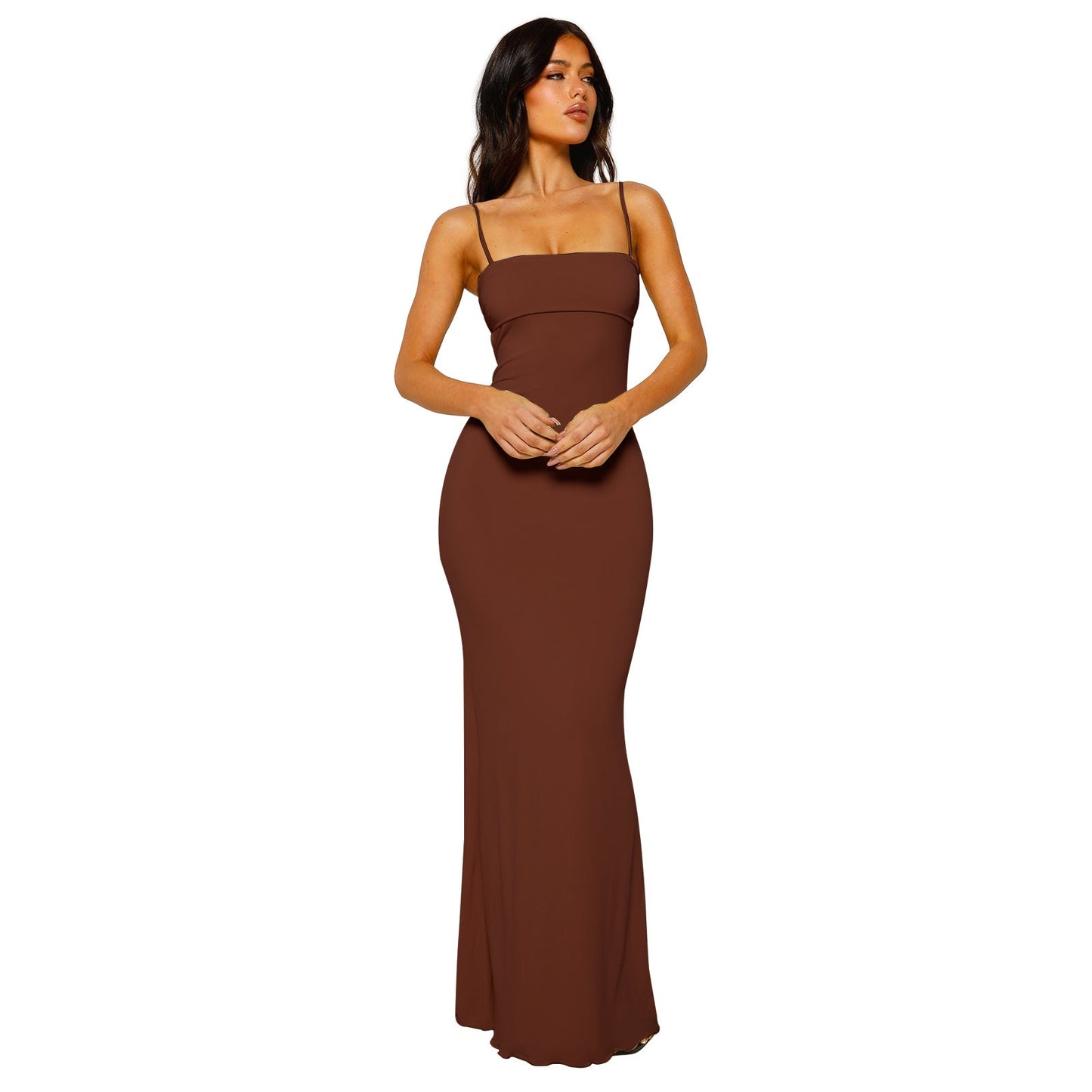 Robe moulante à bretelles spaghetti pour femme | Maxi