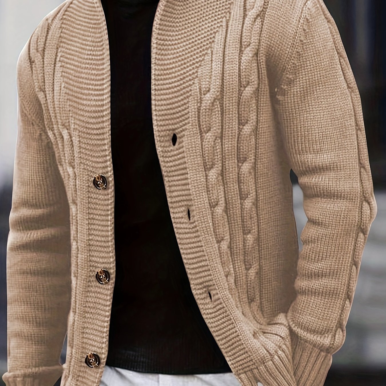 Cardigan d'hiver à manches longues en tricot côtelé uni pour homme | Boutonné