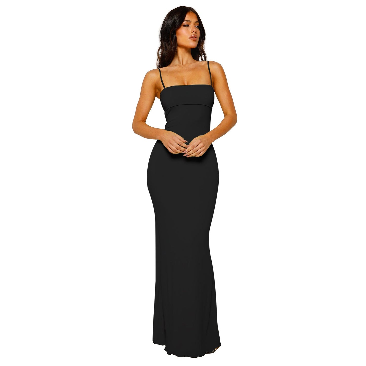 Robe moulante à bretelles spaghetti pour femme | Maxi