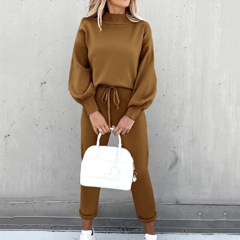 Ensemble pull et pantalon uni pour femme | Longue
