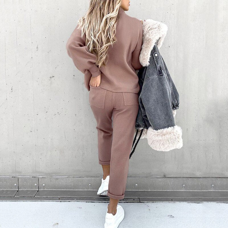 Ensemble pull et pantalon uni pour femme | Longue
