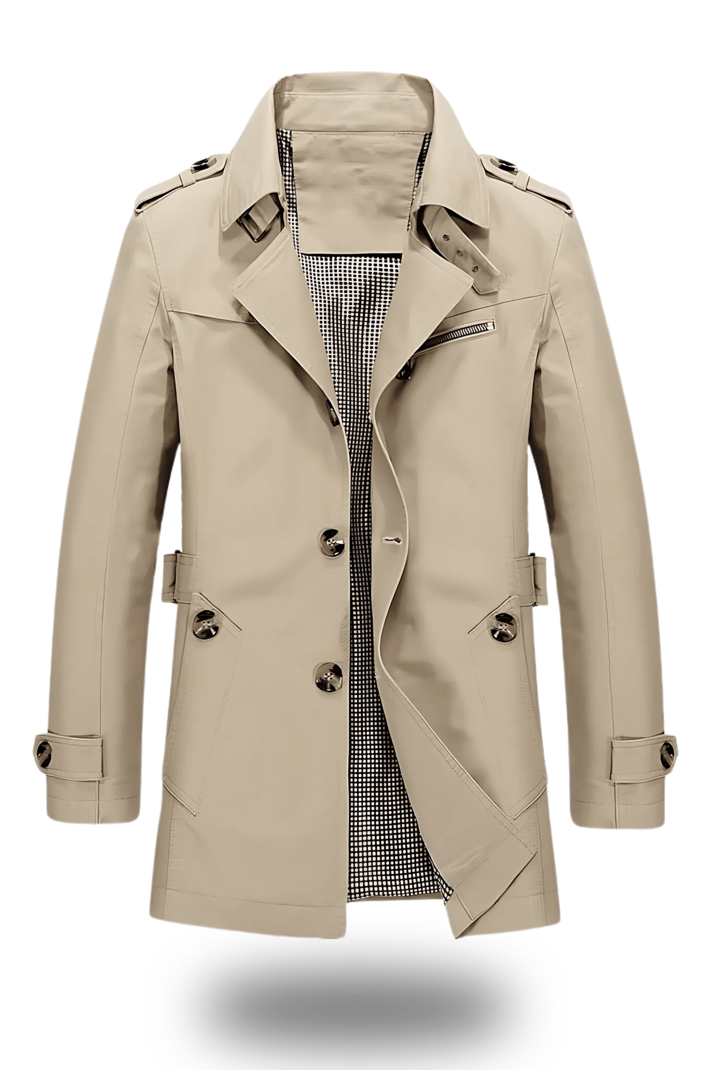 Trench-coat militaire à simple boutonnage pour homme | Coupe ajustée