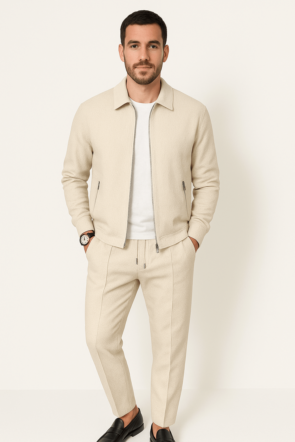 Survêtement classique en tricot gaufré pour homme | Fermeture éclair