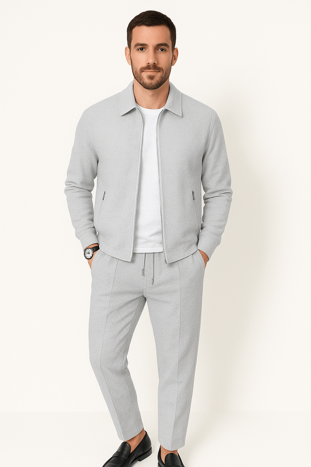 Survêtement classique en tricot gaufré pour homme | Fermeture éclair