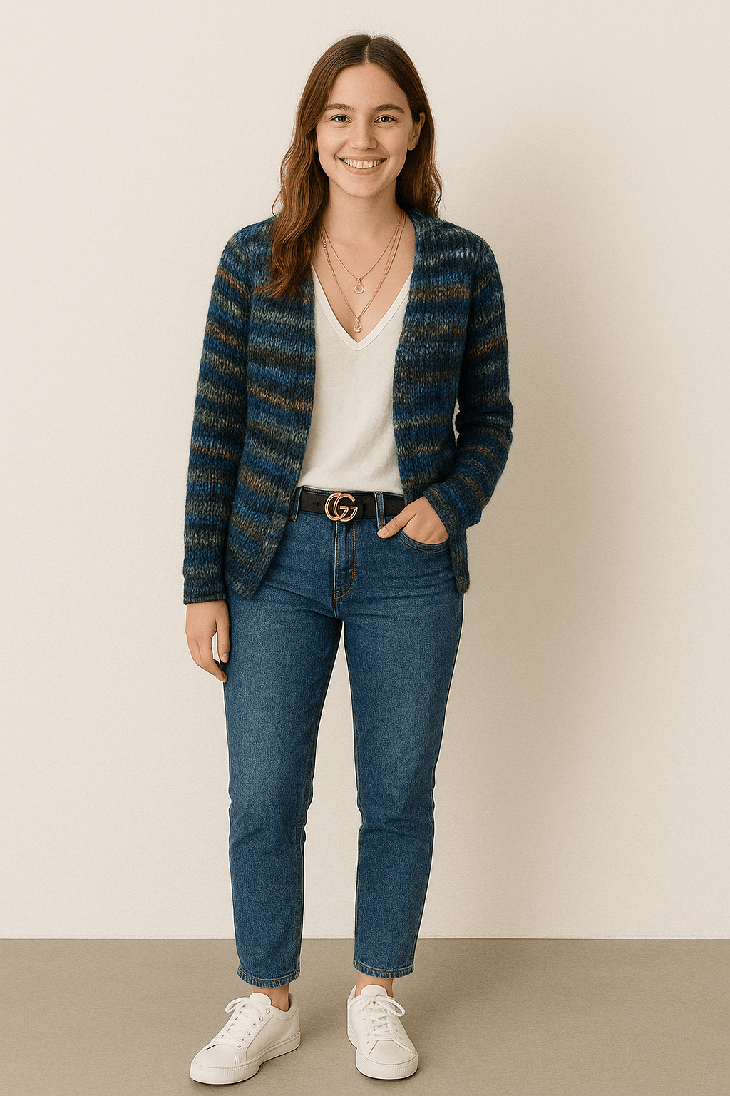 Cardigan décontracté multicolore pour femme | Longue