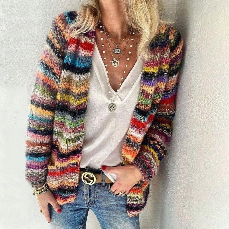 Cardigan décontracté multicolore pour femme | Longue