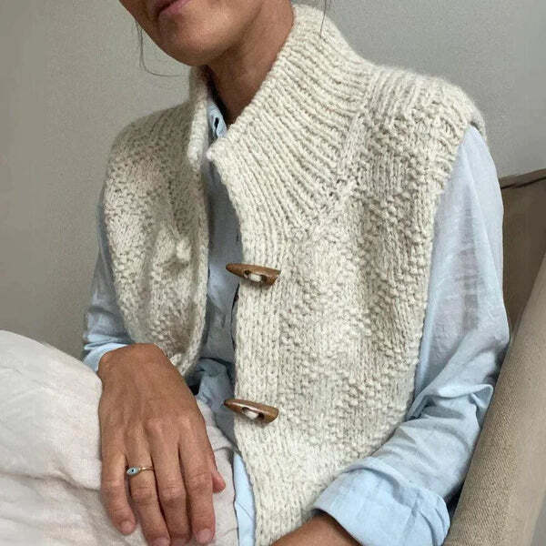 Gilet tricoté à col pour femme | Boutonné