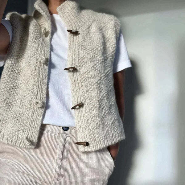 Gilet tricoté à col pour femme | Boutonné