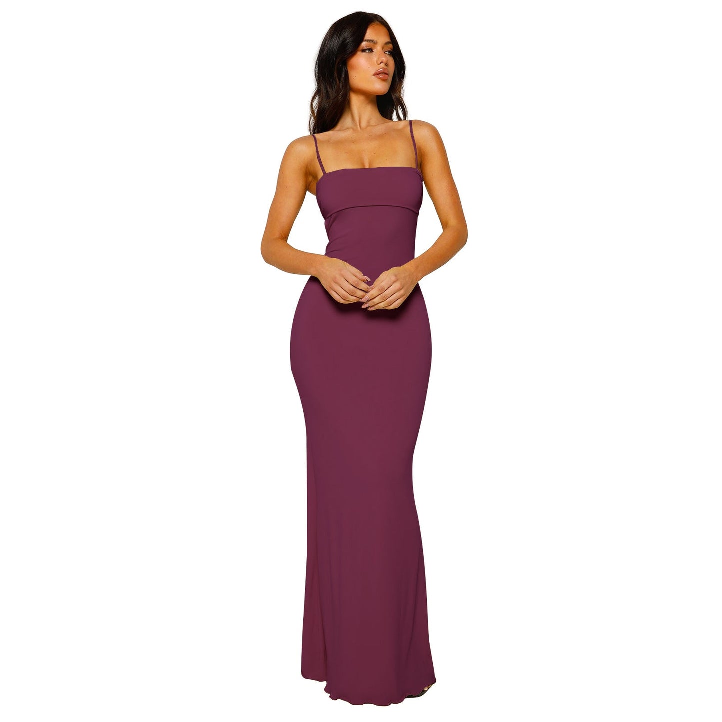 Robe moulante à bretelles spaghetti pour femme | Maxi