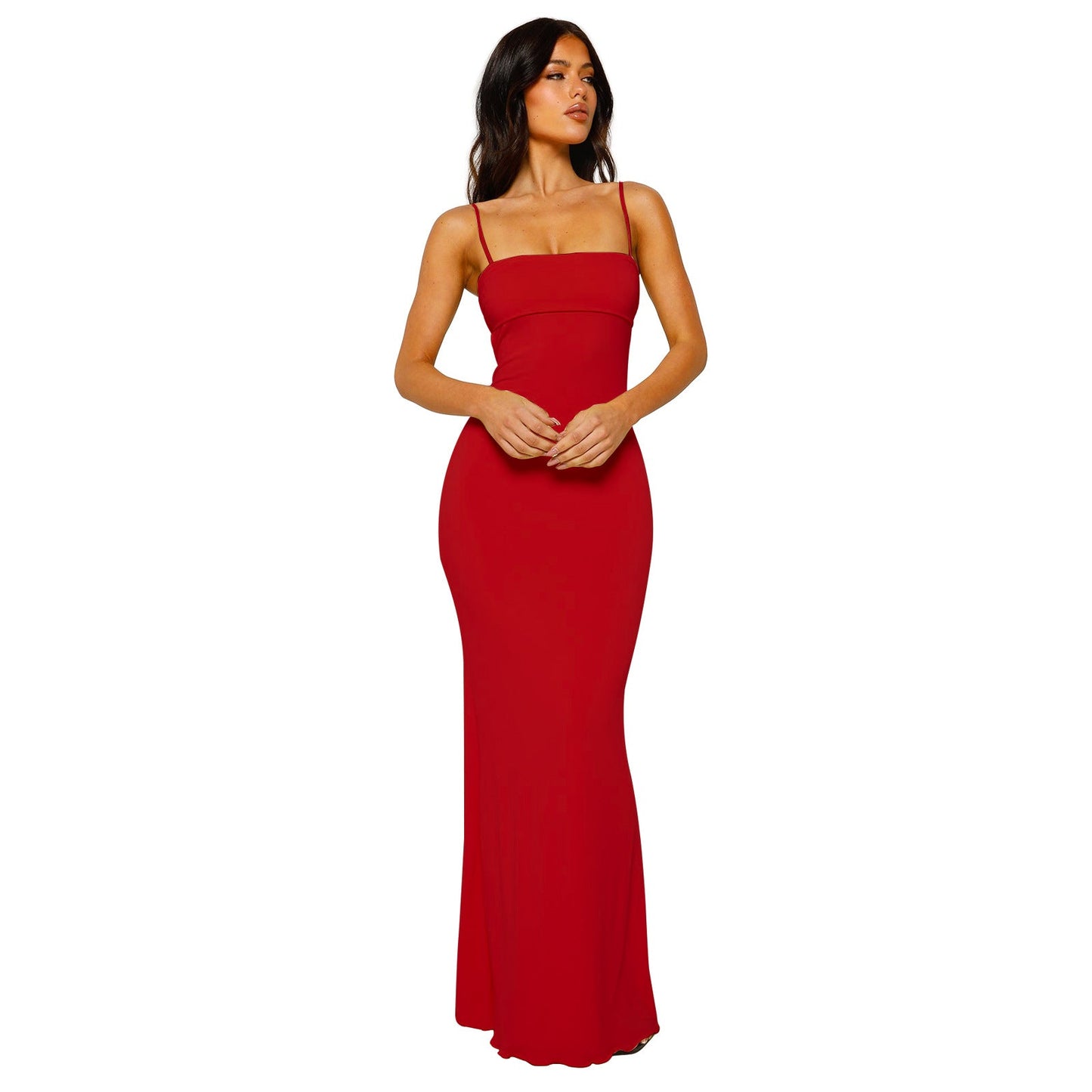 Robe moulante à bretelles spaghetti pour femme | Maxi