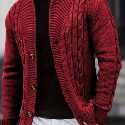 Cardigan d'hiver à manches longues en tricot côtelé uni pour homme | Boutonné