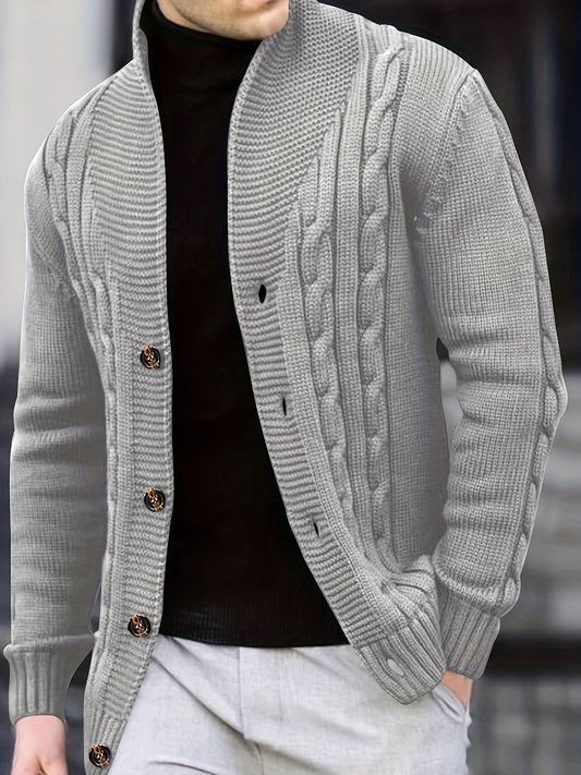 Cardigan d'hiver à manches longues en tricot côtelé uni pour homme | Boutonné