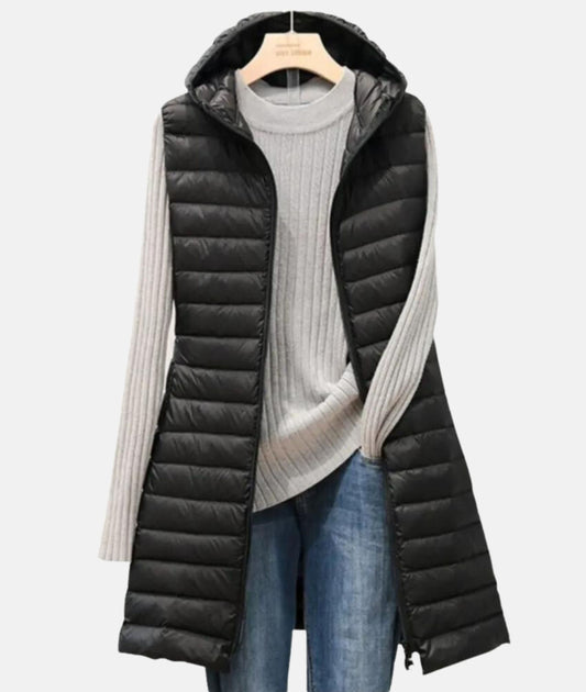 Gilet matelassé à capuche pour femme | Long