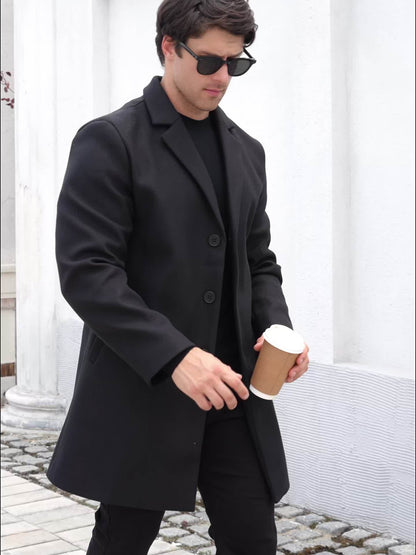 Trench-coat à simple boutonnage et revers crantés pour homme | Noir uni