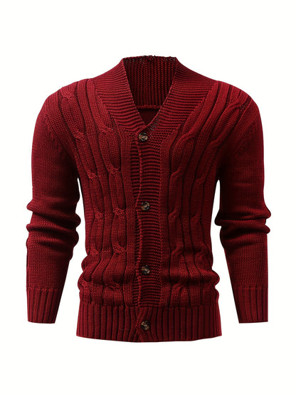 Cardigan d'hiver à manches longues en tricot côtelé uni pour homme | Boutonné