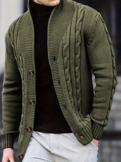 Cardigan d'hiver à manches longues en tricot côtelé uni pour homme | Boutonné