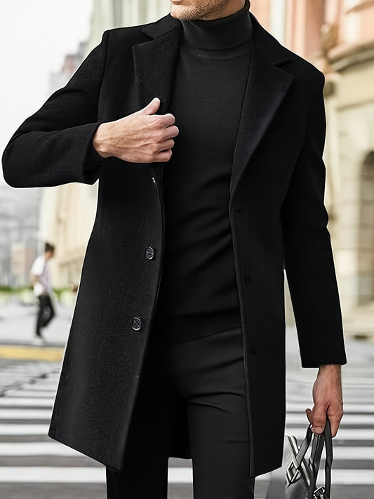 Trench-coat à simple boutonnage et revers crantés pour homme | Noir uni