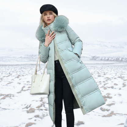 Manteau long matelassé à capuche pour femme | Chaud