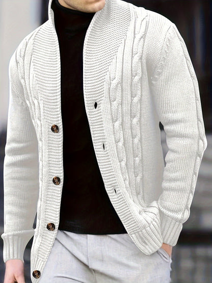 Cardigan d'hiver à manches longues en tricot côtelé uni pour homme | Boutonné