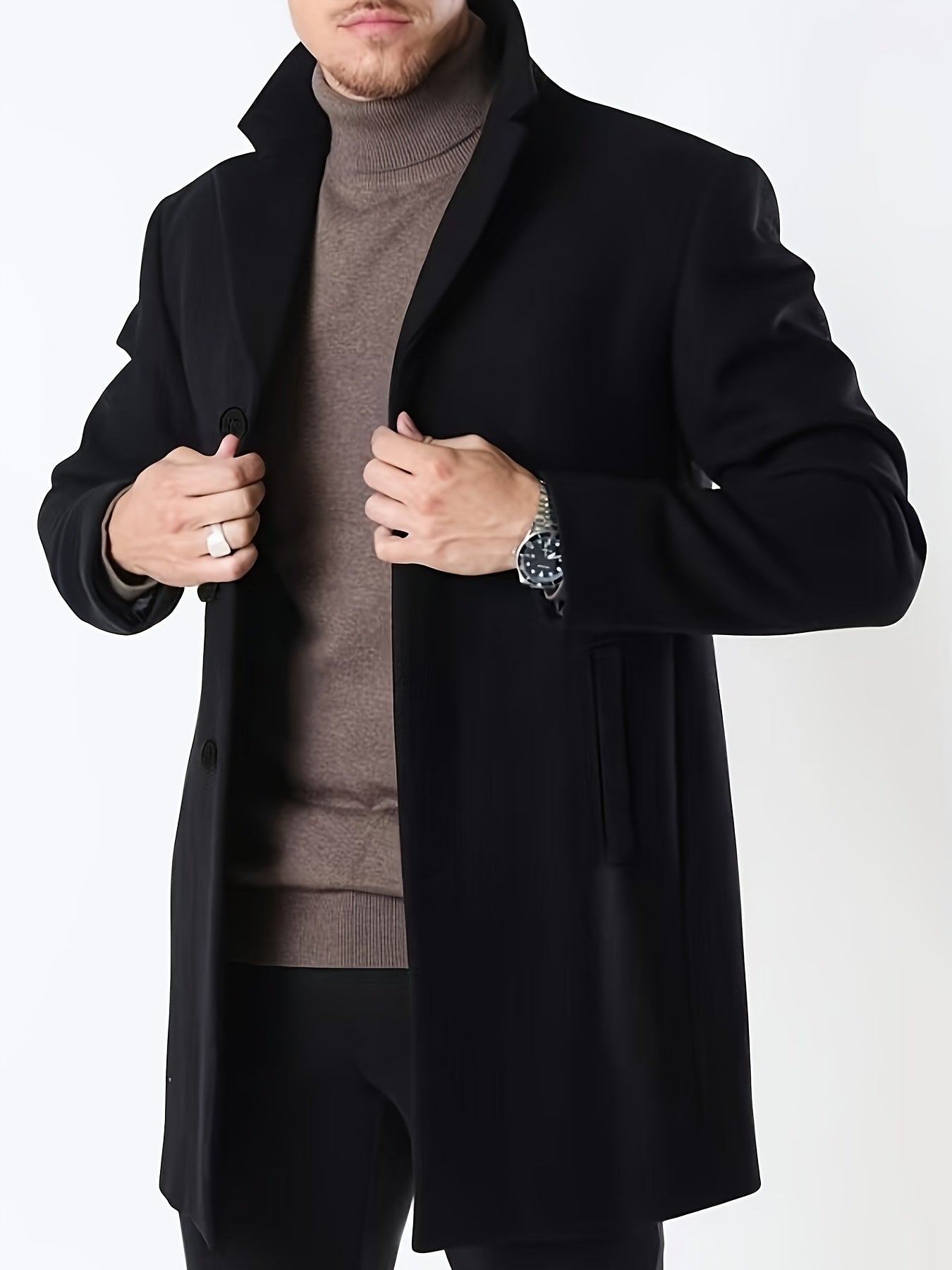Trench-coat à simple boutonnage et revers crantés pour homme | Noir uni