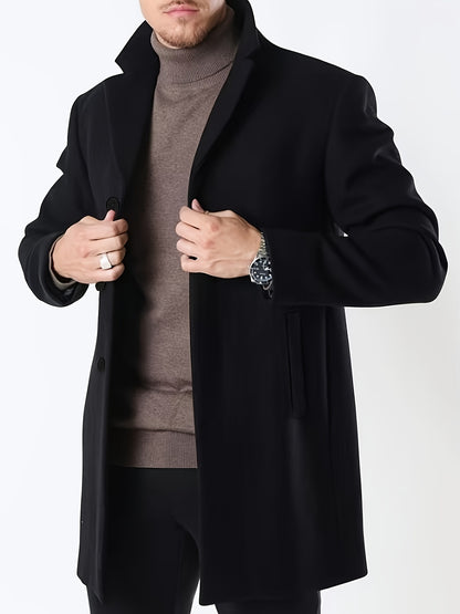 Trench-coat à simple boutonnage et revers crantés pour homme | Noir uni