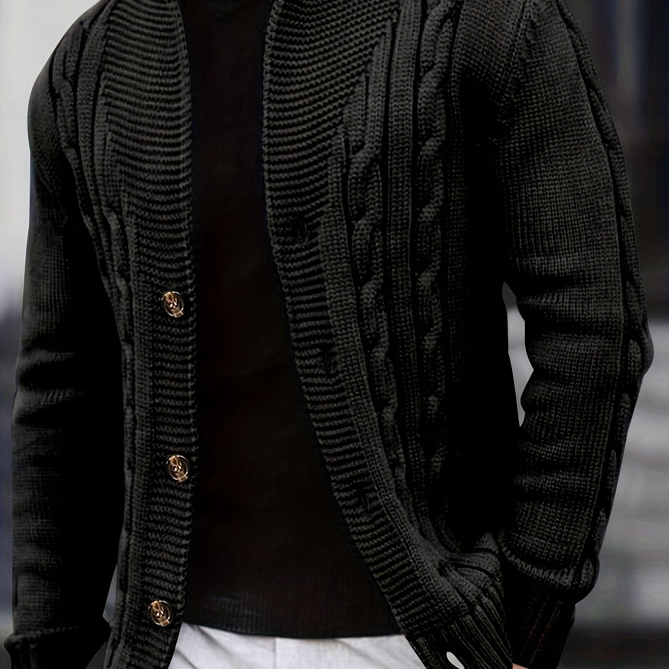 Cardigan d'hiver à manches longues en tricot côtelé uni pour homme | Boutonné