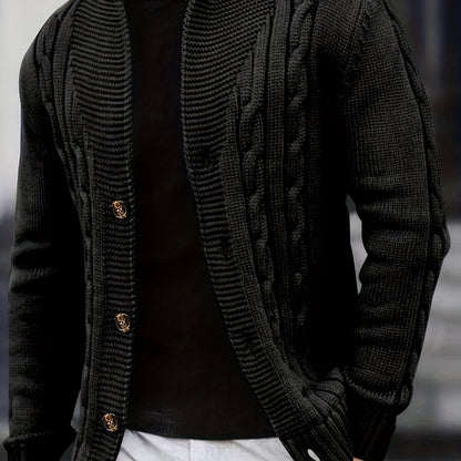 Cardigan d'hiver à manches longues en tricot côtelé uni pour homme | Boutonné