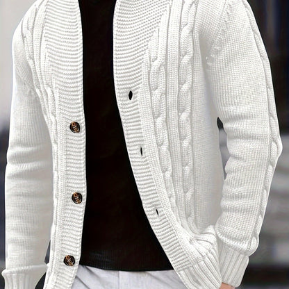 Cardigan d'hiver à manches longues en tricot côtelé uni pour homme | Boutonné