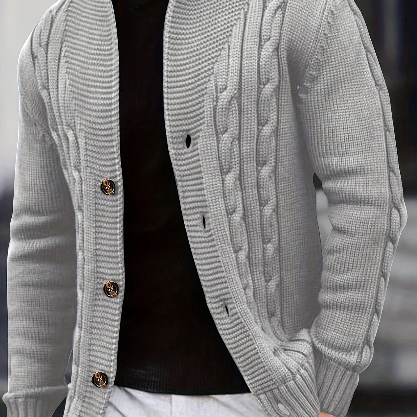 Cardigan d'hiver à manches longues en tricot côtelé uni pour homme | Boutonné